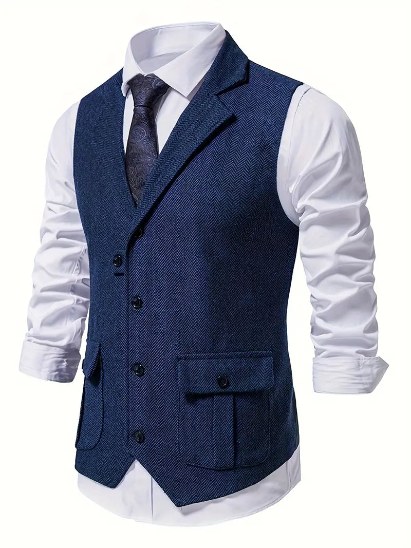 Herren Sakko Herringbone Blazer Einreiher mit Notchkragen