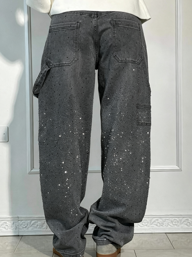Vaquero ancho estilo carpenter con acabado brillante