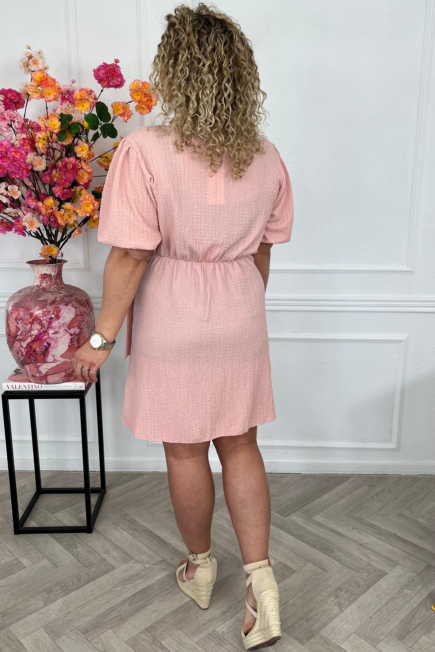 Perfect Puffy Sleeve Wrap Dress - Pink