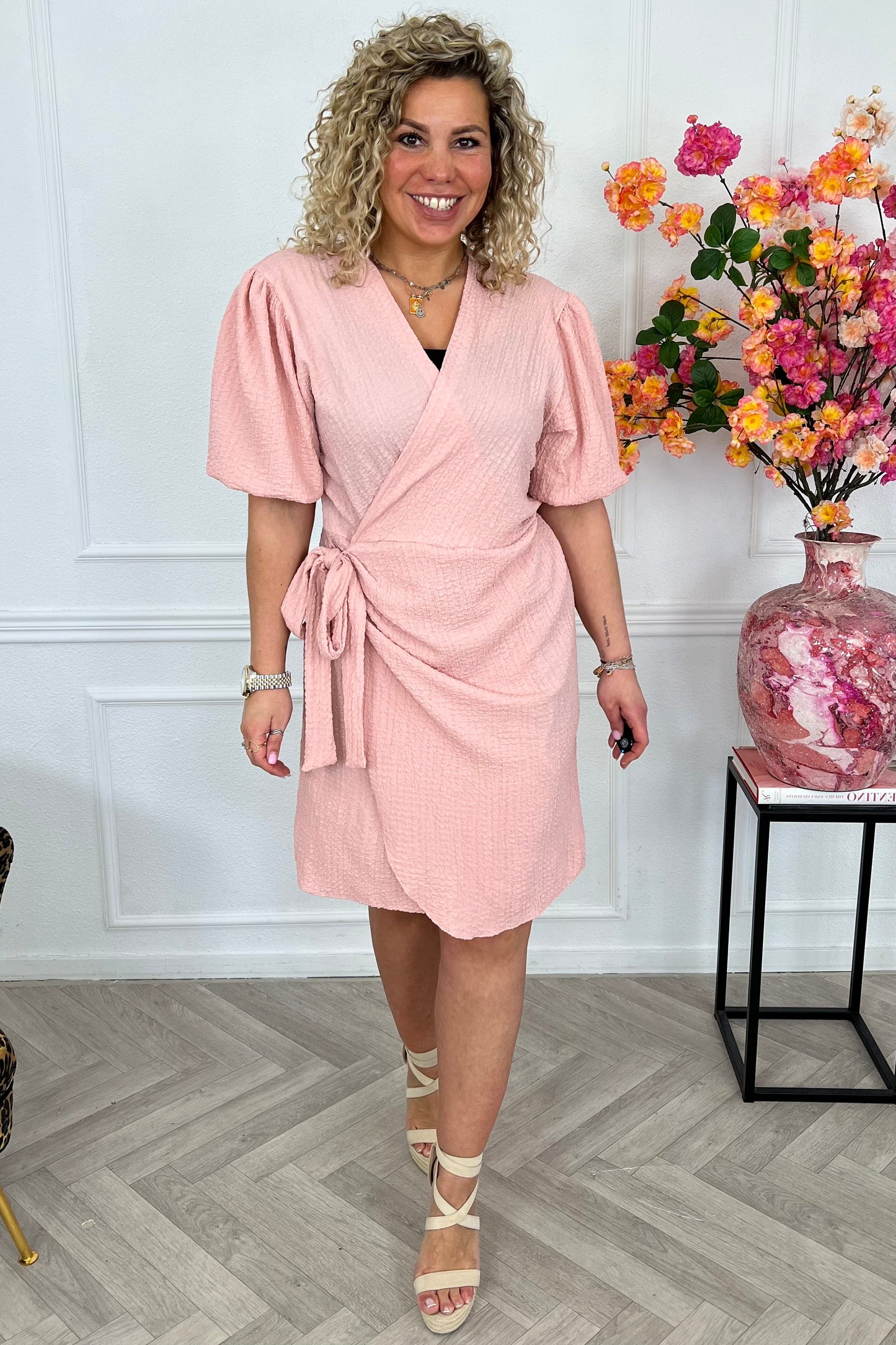 Perfect Puffy Sleeve Wrap Dress - Pink