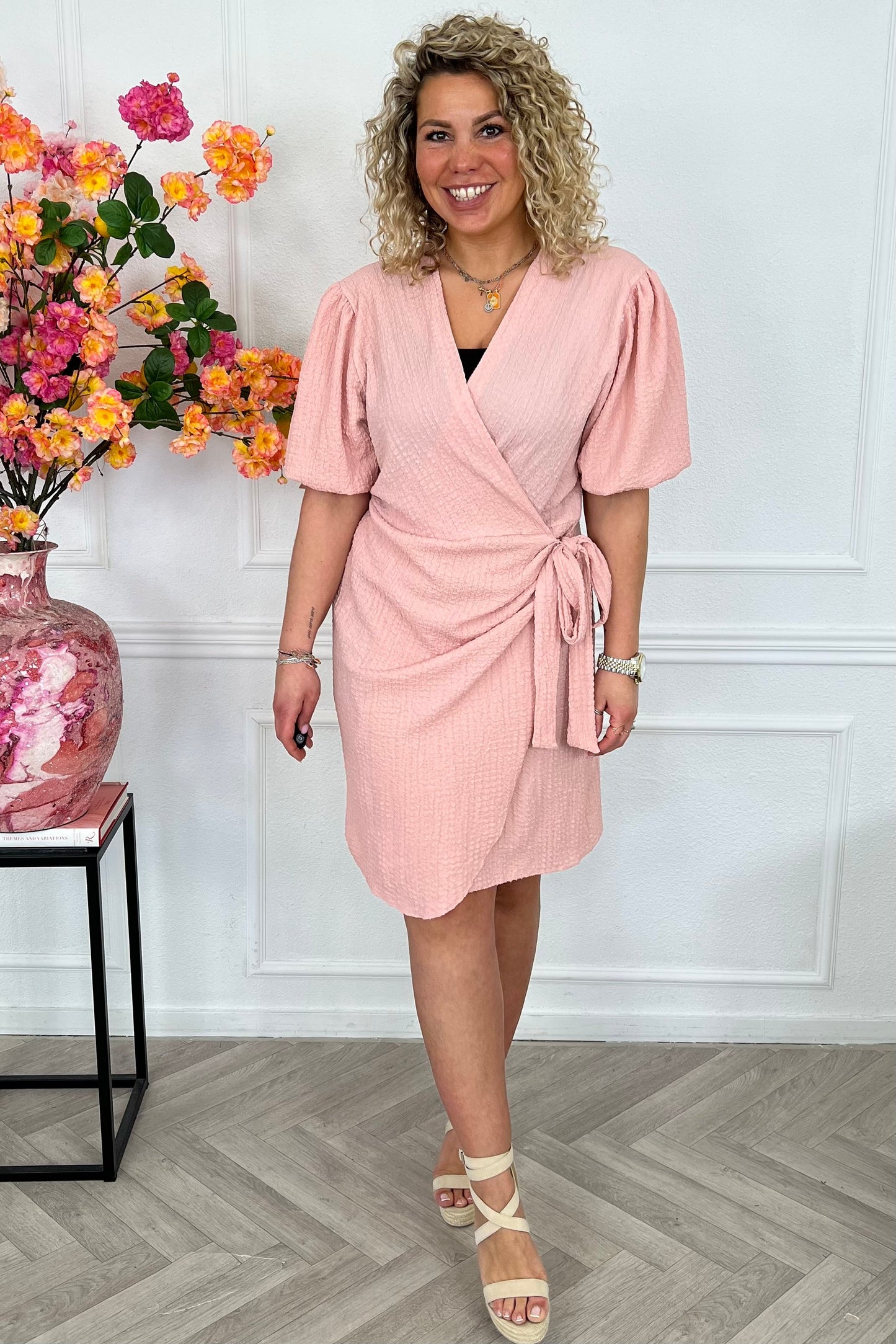 Perfect Puffy Sleeve Wrap Dress - Pink
