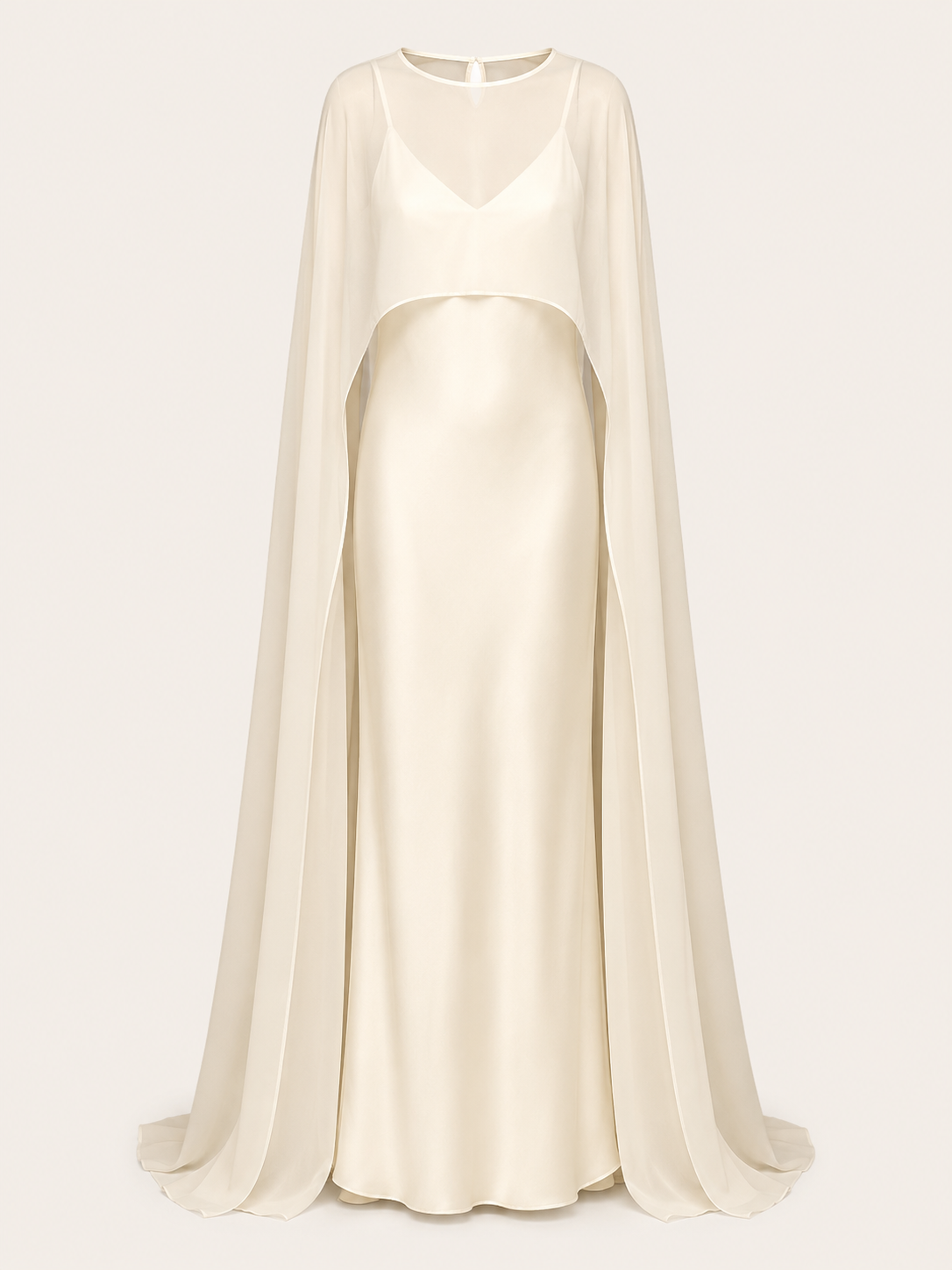 Vestido lencero marfil con capa fluida