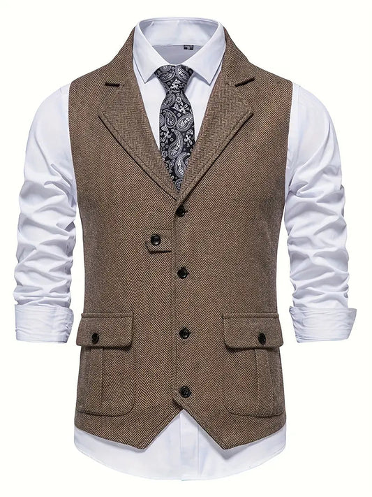 Herren Sakko Herringbone Blazer Einreiher mit Notchkragen