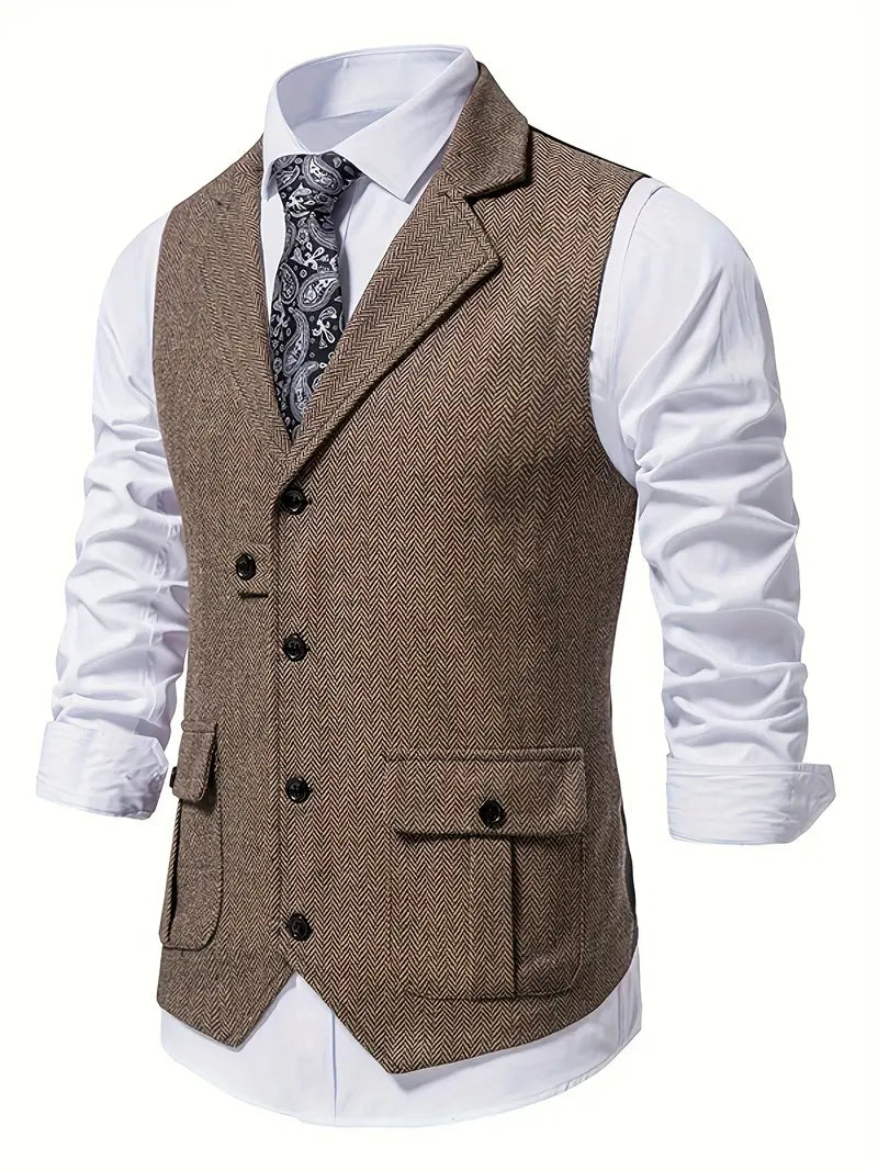 Herren Sakko Herringbone Blazer Einreiher mit Notchkragen