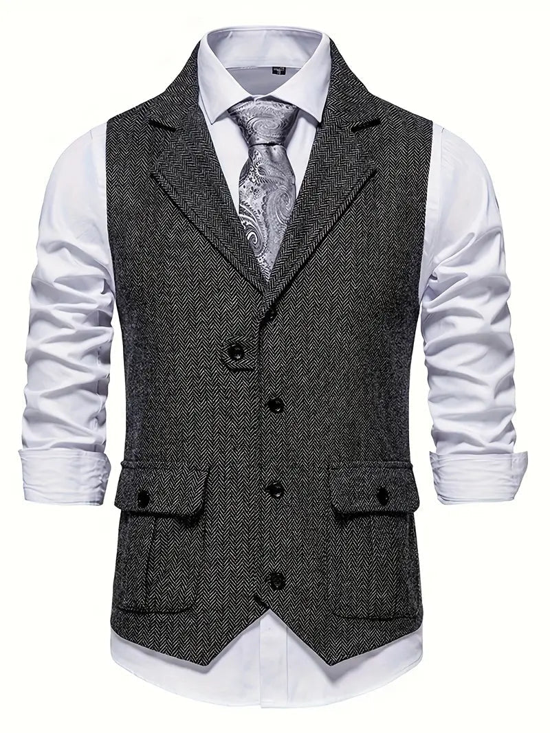 Herren Sakko Herringbone Blazer Einreiher mit Notchkragen
