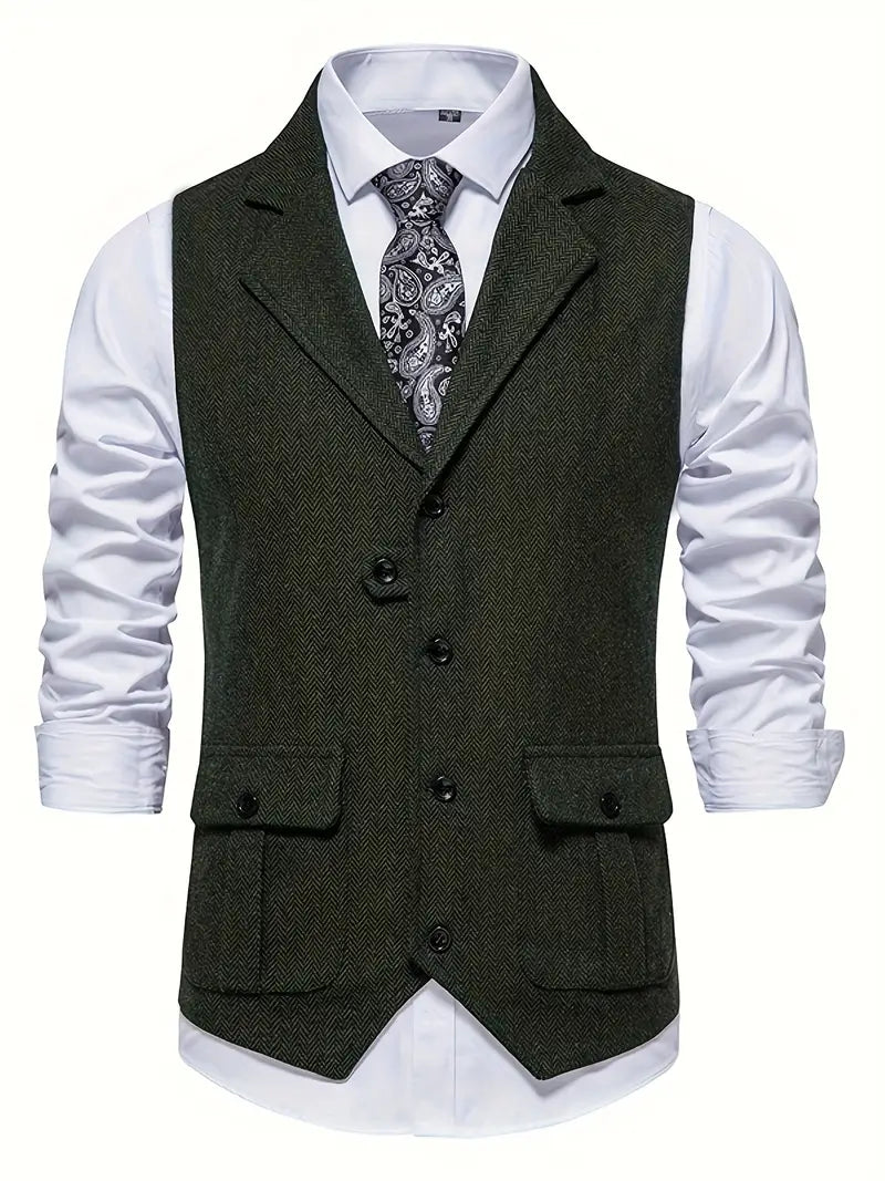 Herren Sakko Herringbone Blazer Einreiher mit Notchkragen