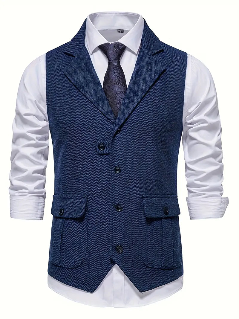 Herren Sakko Herringbone Blazer Einreiher mit Notchkragen