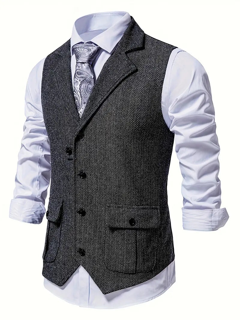 Herren Sakko Herringbone Blazer Einreiher mit Notchkragen