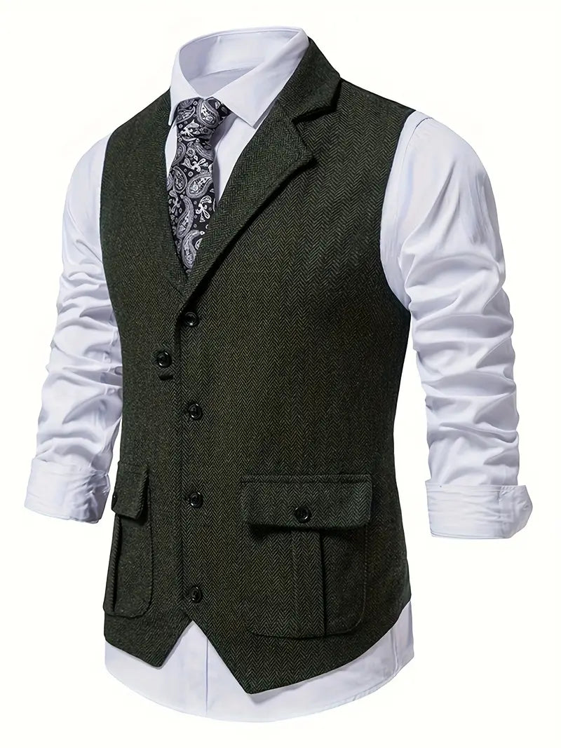 Herren Sakko Herringbone Blazer Einreiher mit Notchkragen