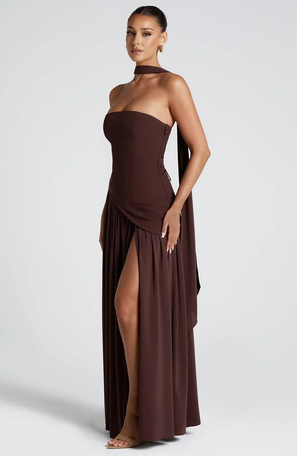 Elizabeth - Vestido largo corsé sin tirantes con pañuelo y abertura lateral