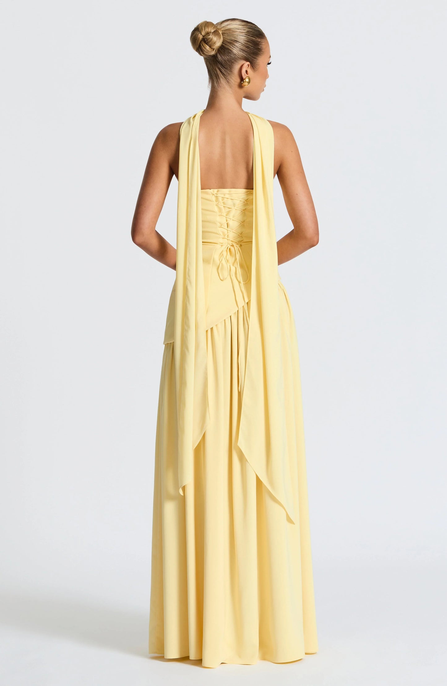 Elizabeth - Vestido largo corsé sin tirantes con pañuelo y abertura lateral