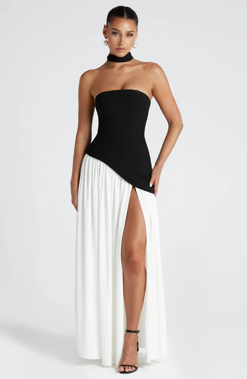 Elizabeth - Vestido largo corsé sin tirantes con pañuelo y abertura lateral