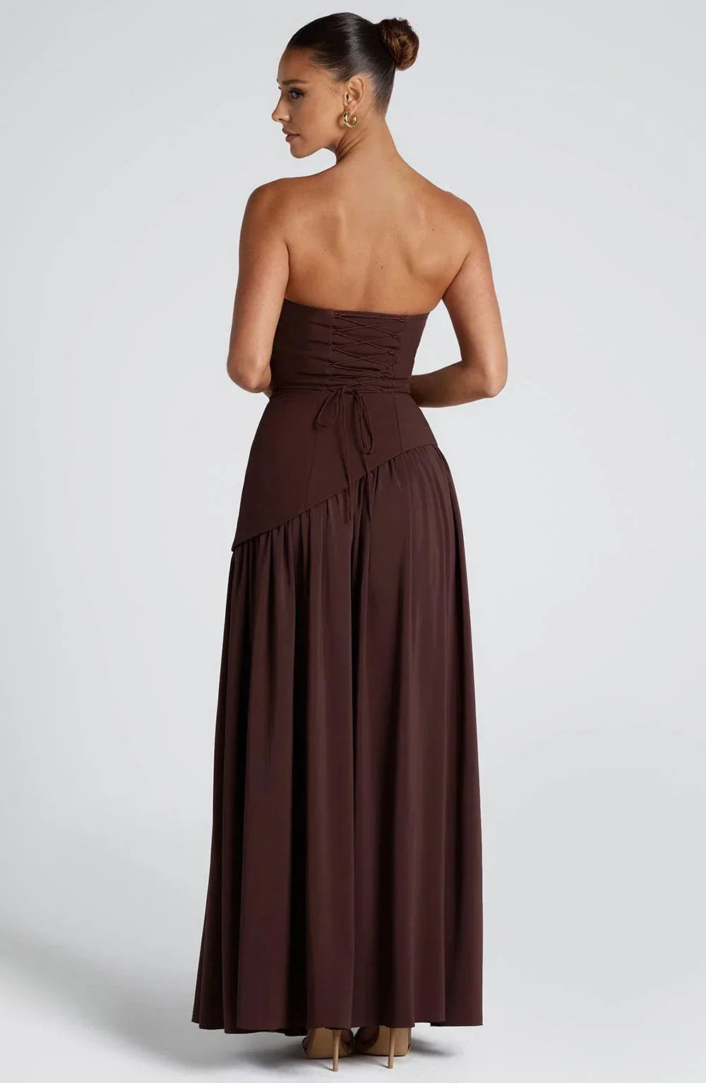 Elizabeth - Vestido largo corsé sin tirantes con pañuelo y abertura lateral