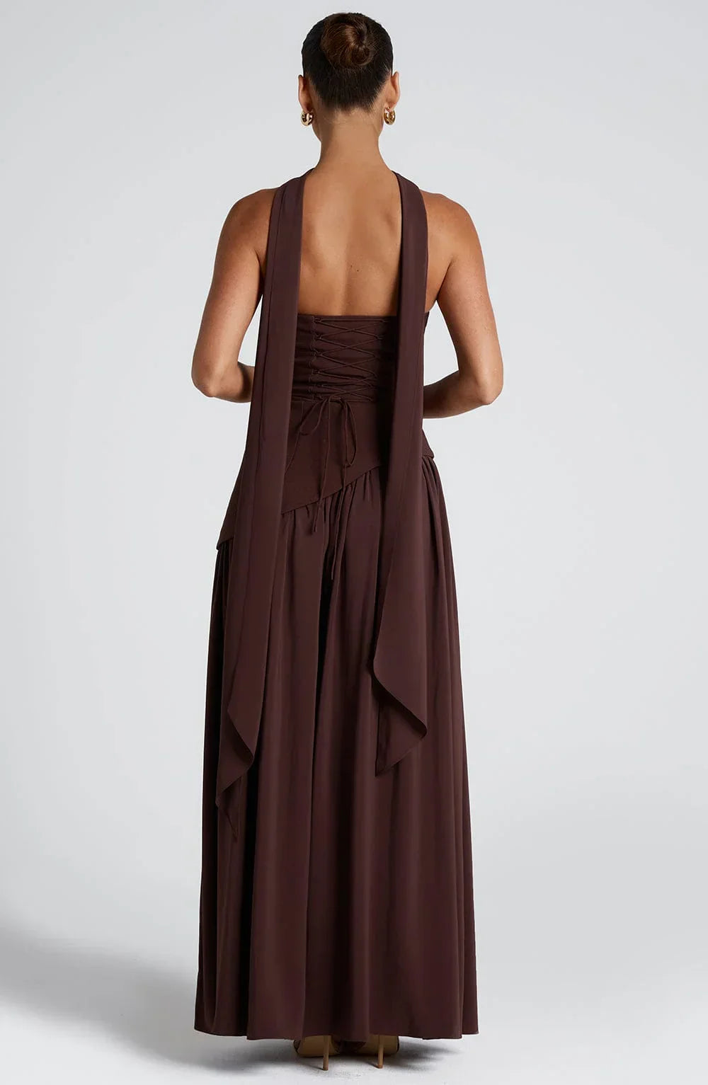 Elizabeth - Vestido largo corsé sin tirantes con pañuelo y abertura lateral